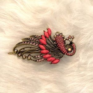 Pink rhinestone peacock hair clip
